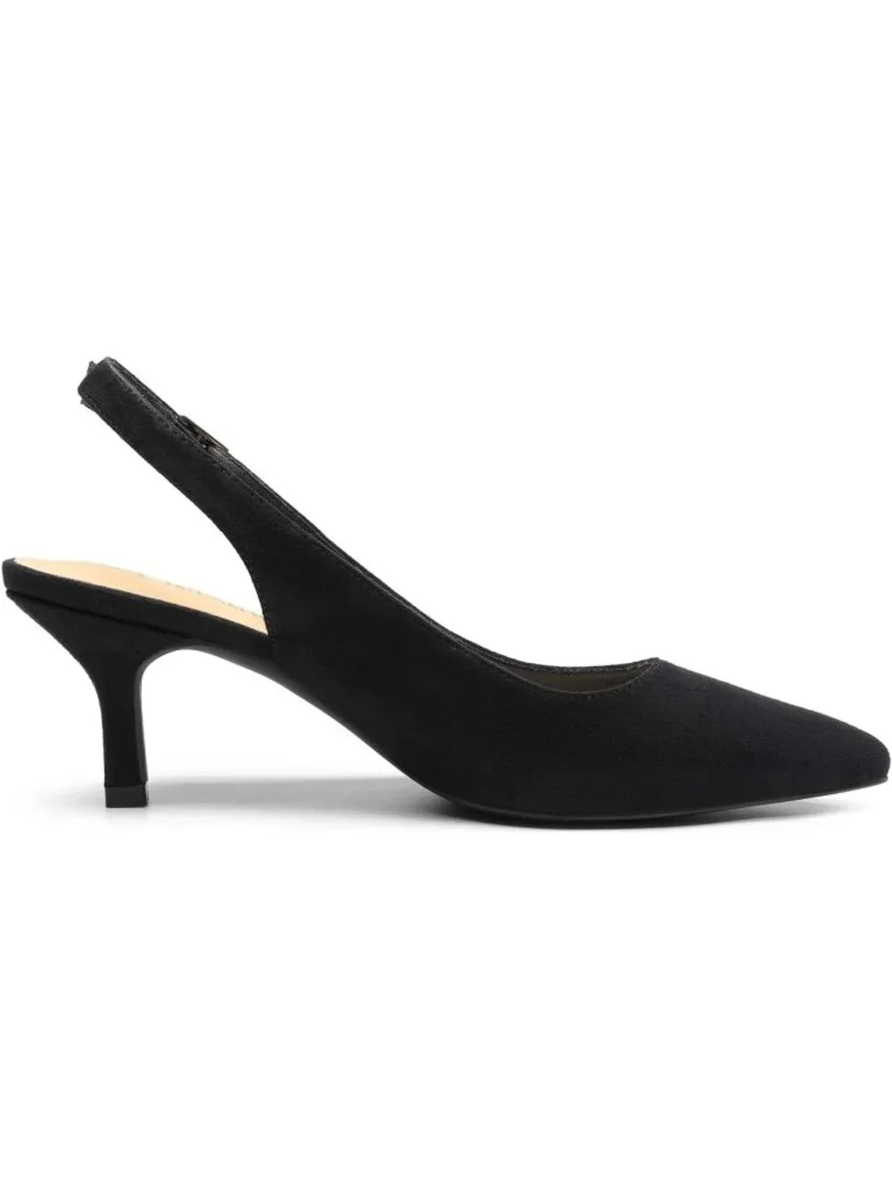Dream Pairs Women's Black Suede Pointed Toe Faux Leather Kitten Slingback Heels